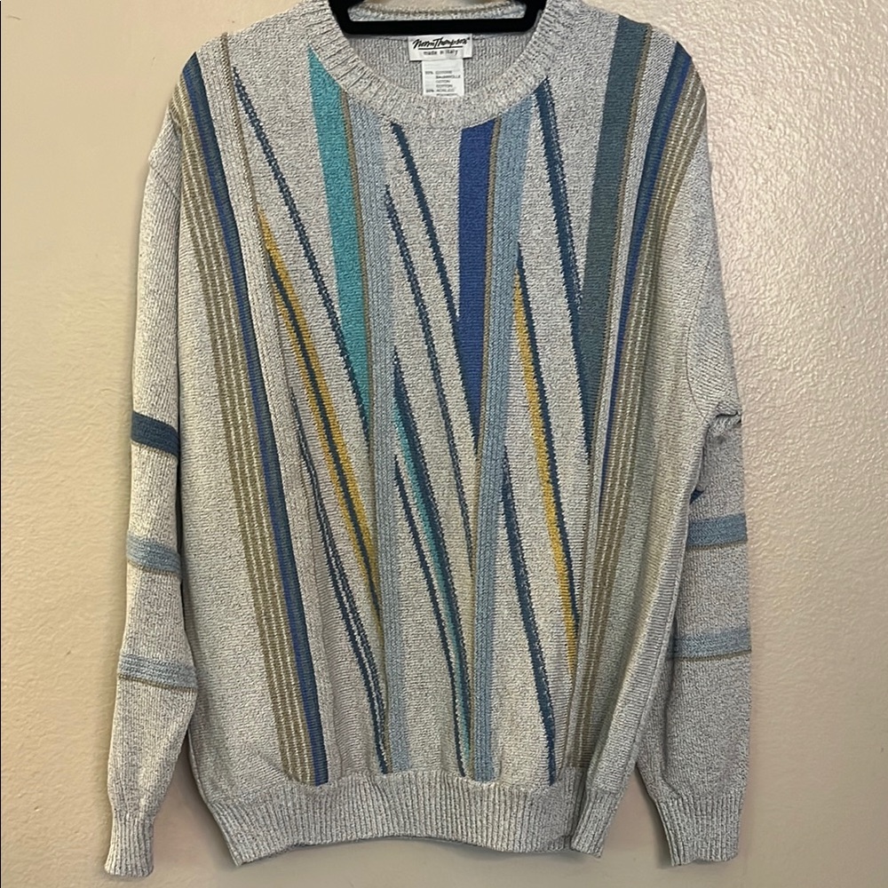 Vintage Norm Thompson Sweater with Multicolor Stripes Made in Italy XL